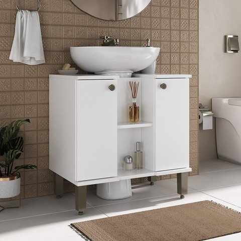 Armário Conjunto de Banheiro 60 cm Para Lavatório com Coluna