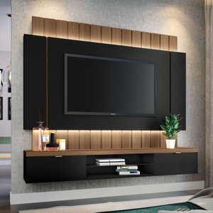 Home Suspenso Painel P/ Tv até 55" Illusion 180cm Hb Móveis - Preto/castanho