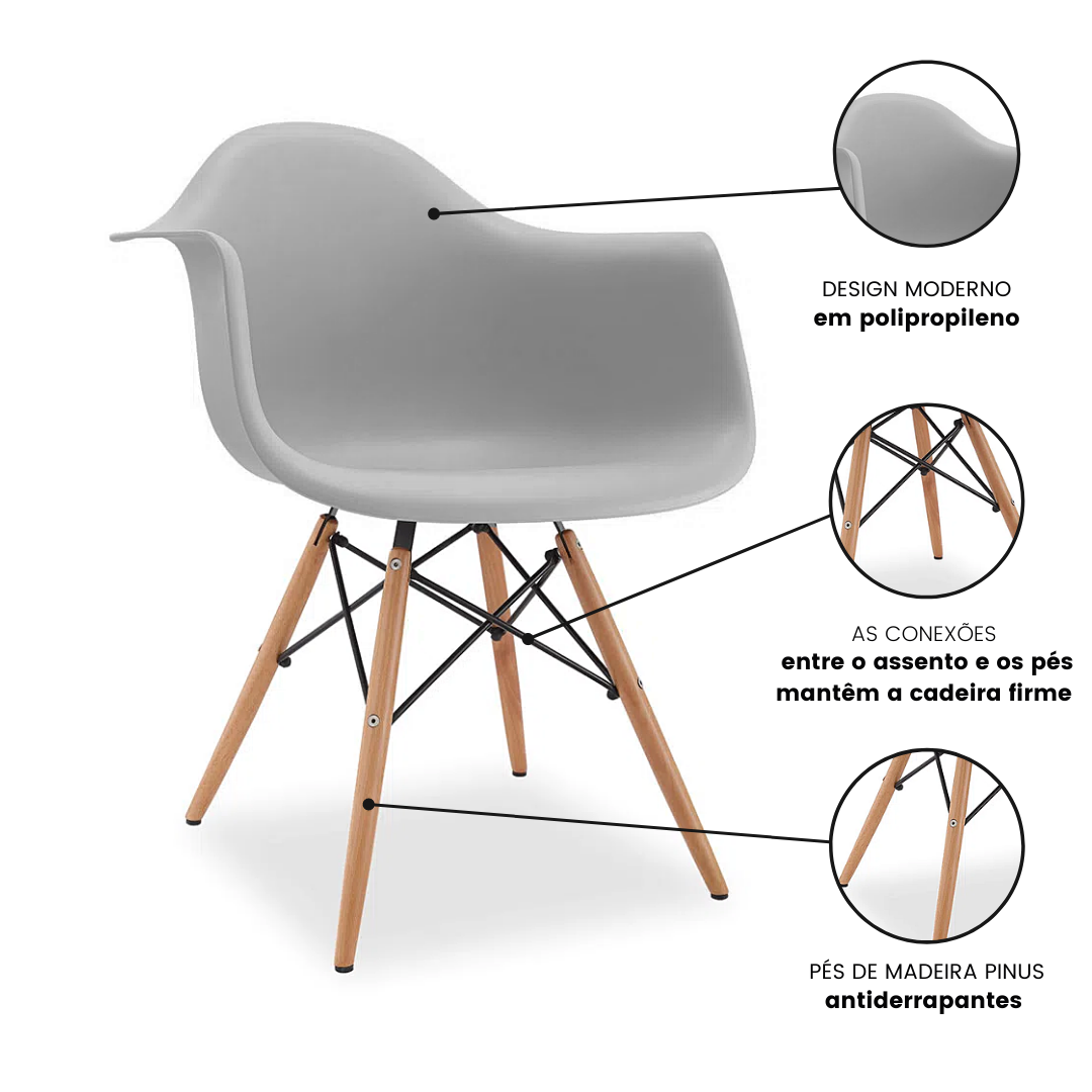 Cadeira de Jantar Charles Eames Wood Daw com Braço Cinza - 5