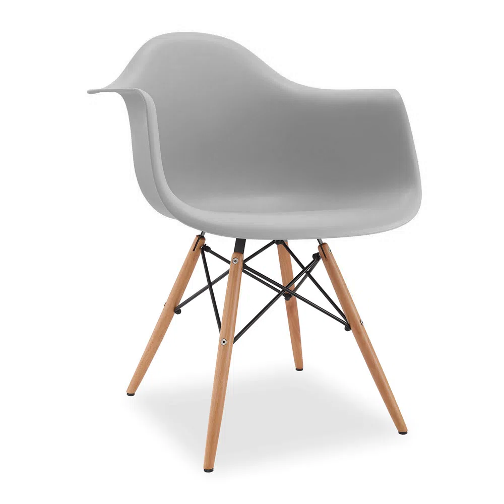 Cadeira de Jantar Charles Eames Wood Daw com Braço Cinza