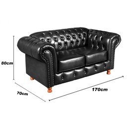 Sofá Chesterfield Luís Xv 2 Lugares C/ Almofadas Soltas - Couríssimo Preto - 6