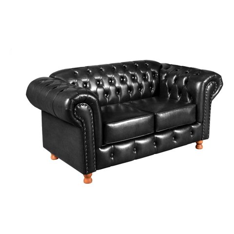 Sofá Chesterfield Luís Xv 2 Lugares C/ Almofadas Soltas - Couríssimo Preto