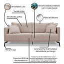Ver imagem 3 de Sofá 3 Lugares Pé de Ferro Preto Rafaela 220 Cm Linho Areia S04 - D'Rossi