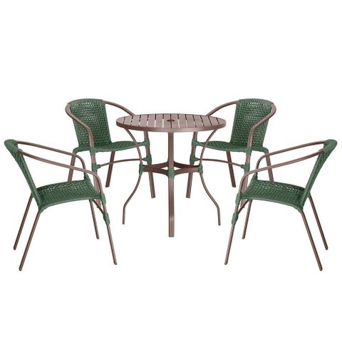 04 Cadeiras Floripa e Mesa Roma 80cm Marrom Trama Original Verde