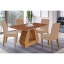Ver imagem 1 de Sala de Jantar Completa Ágata Tampo Madeirado 130x80cm e 4 Cadeiras Maia Cinamomo - Nature/suede