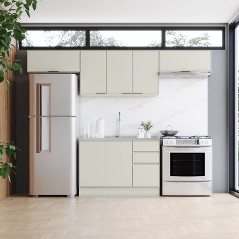 Cozinha Modulada 4 Peças 280cm 8 Portas 2 Gavetas Fineze Henn - Cor: Areia HP