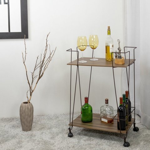 Carrinho de Bebidas Decorativo Retangular Marrom/Aço Corten/Castanho