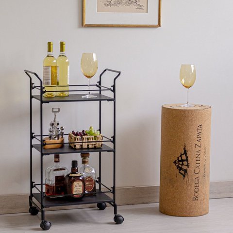 Carrinho de Bebidas Decorativo Retangular 3 Andares Preto