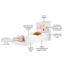 Ver imagem 2 de Mini Cama Casinha Liz Branco de Mdf com Nichos e Proteção Lateral + Colchão D18
