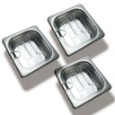 Ver imagem 1 de Conj 3 Cuba Gastronômica Inox Gn 1/6x65 Mm 900 Ml + Tampa 1/6 em Policarbonato com Abertura para Col