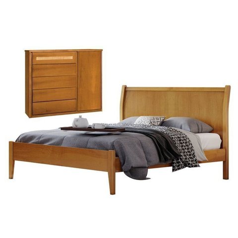 Conjunto Quarto de Casal Cama Queen 160cm e Cômoda Rattan 5 Gavetas com Sapateira