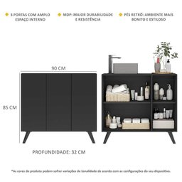 Gabinete Banheiro 3 Portas Retrô 90cm Multimóveis V5030 Preto - 3