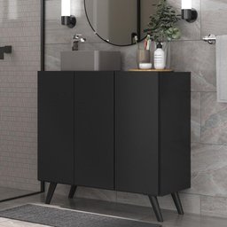 Gabinete Banheiro 3 Portas Retrô 90cm Multimóveis V5030 Preto - 2