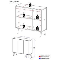 Gabinete Banheiro 3 Portas Retrô 90cm Multimóveis V5030 Preto - 4