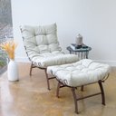 Ver imagem 1 de Poltrona com Puff Costela Aramada Marrom/Aço Corten/Bege