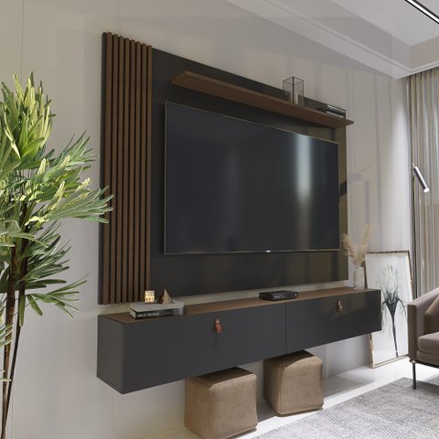 Rack com Painel Ripado Suspenso para Tv até 70 Polegadas 2 Portas Grécia 180cm