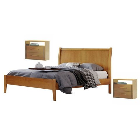 Conjunto Quarto de Casal Cama Queen 160cm e 2 Mesas de Cabeceira 2 Gavetas