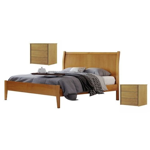 Conjunto Quarto de Casal Cama Queen 160cm e 2 Mesas de Cabeceira 3 Gavetas com Sapateira