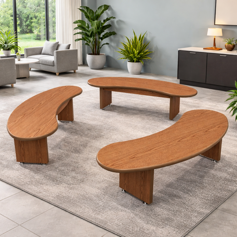Banco Curvo Orgânico Kit 3 em Mdf Design Sofisticado Sala Varanda