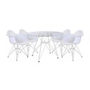 Ver imagem 1 de Mesa de Jantar Vidro Redonda 110cm com 4 Poltronas Brancas Ferro Branco Cor: Branco