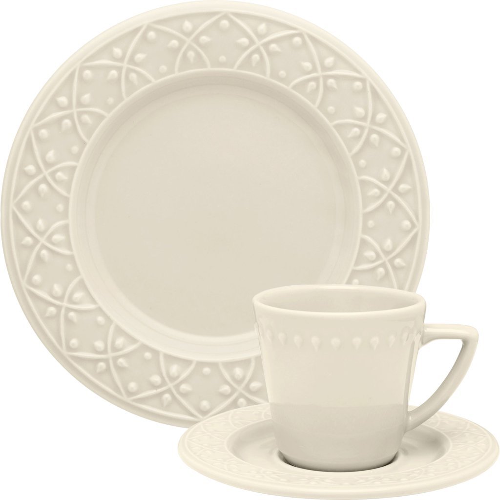 Kit Jogo Café Lanche Mendi Marfim Oxford® 20 Peças Cerâmica