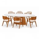 Ver imagem 2 de Conjunto de Jantar Malva 6 Lugares Tampo em MDF com Cadeiras Estofadas Linho Cru 220cm