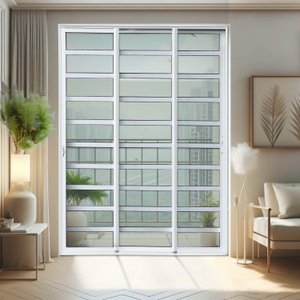 Porta de Correr com Travessas 3 Folhas Moveis Sequenciais 210 X 150 Elite com Fechadura Tetra Vidro 