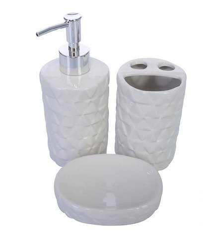 Kit Para Banheiro 3 Peças Branco Com Detalhes Decore Fácil Shop - 3