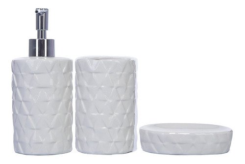 Kit Para Banheiro 3 Peças Branco Com Detalhes Decore Fácil Shop - 2