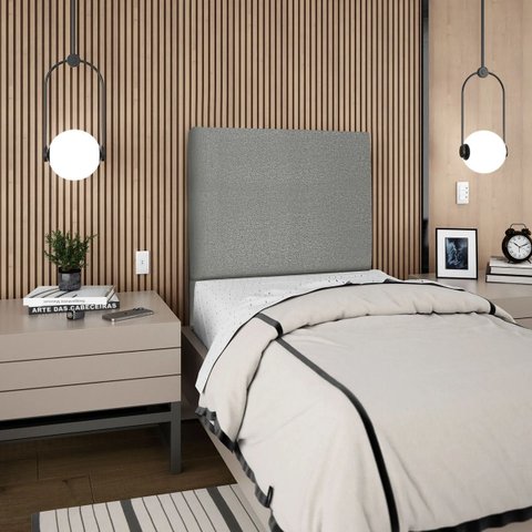 Cabeceira Cama Box Organica Solteiro 90cm Luna Linho C/frame Cinza-escuro