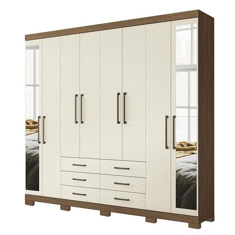 Guarda Roupa Casal Havana Master 8.6 8 Portas 6 Gavetas Jatobá/areia com Espelho e Pés - Santos