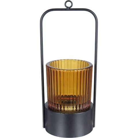 Castiçal Decorativo Porta Vela Home&co Metal 25x10x9cm Âmbar