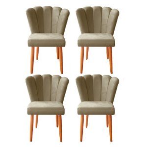 Kit 4 Cadeiras Sala de Jantar Estofada Pétala Suede Capuccino - Twdecora