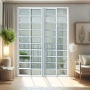 Ver imagem 1 de Porta de Correr com Travessas 4 Folhas Moveis 210 X 200 Elite com Fechadura Tetra Vidro Liso