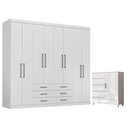 Ver imagem 1 de Guarda Roupa Casal 8 Portas 6 Gavetas Master e Cômoda Fit Branco Brilho - Santos Andirá
