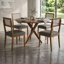 Ver imagem 2 de Mesa de Jantar Redonda Cacau com 4 Cadeiras Estofadas Encanto Linho Grafite Ornar