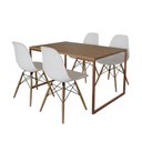 Ver imagem 2 de Mesa Industrial Base Ferro Cobre 137x75 Tampo Amêndoa 4 Cadeiras Eiffel Madeira Assento Branco