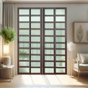 Ver imagem 1 de Porta de Correr com Travessas 4 Folhas Moveis 210 X 200 Elite com Fechadura Tetra Vidro Liso