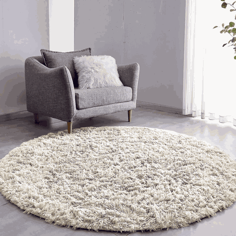 Tapete Sala Felpudo Peludo Pérola Nude Redondo 60 cm