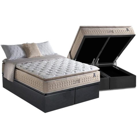 Cama Box Baú Queen: Colchão Molas Anjos MasterPocket Ensacadas Confortable + Base CRC Suede Gray(