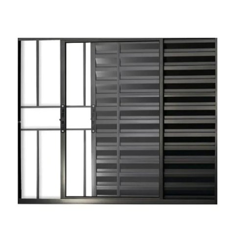 Janela Veneziana de Alumínio Lado Esquerdo 3 Folhas com Grade 100x150cm Preto Allo Esquadrias