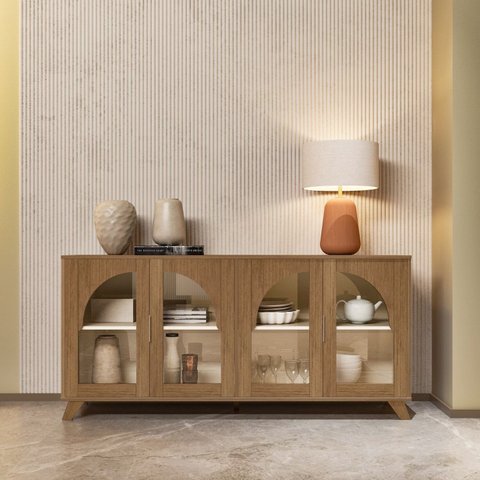 Buffet para Sala de Estar 4 Portas Murano Marrom/Cinamomo/Off White