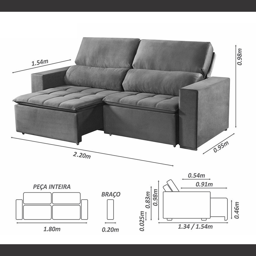 Sofá Real 3 Lugares 220cm Veludo Paris Pés de Madeira Talento Móveis - 4