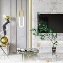 Ver imagem 2 de Luminária Pendente Oval Led 3 Cores Multicor Moderno Dourado 18w Lavabo Sala Quarto