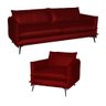 Conjunto Poltrona e Sofá Decorativo Sala de Estar América 4 Lugares 240cm Couro Vermelho - Mozzelar - 1