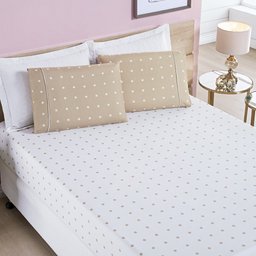 Jogo Cama Lençol Meggy Poá Queen Bolinhas Micropercal 200 Fios 3 Peças - Cáqui Casa Scarpa - 1