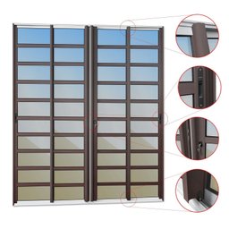 Porta de Correr com Travessas 4 Folhas Moveis 210 X 200 Elite com Fechadura Tetra Vidro Reflex - 2