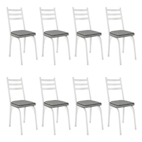 Kit 8 Cadeiras de Cozinha Luisiana Estampado Platina Pés de Ferro Branco - Pallazio