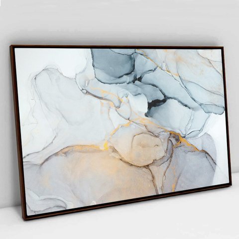 Quadro Decorativo em Canvas Abstrato Mármore Neutro TaColado Moldura Flutuante 4,5cm Madeira 120 x 8