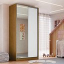 Ver imagem 1 de Guarda Roupa Solteiro Freijó Natural Branco Espelho 2 Portas de Correr Rc2005 Emovell 120x59,